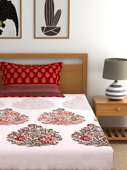 My Room 100% Cotton Floral Bedsheet Set | 140 TC | Tomato