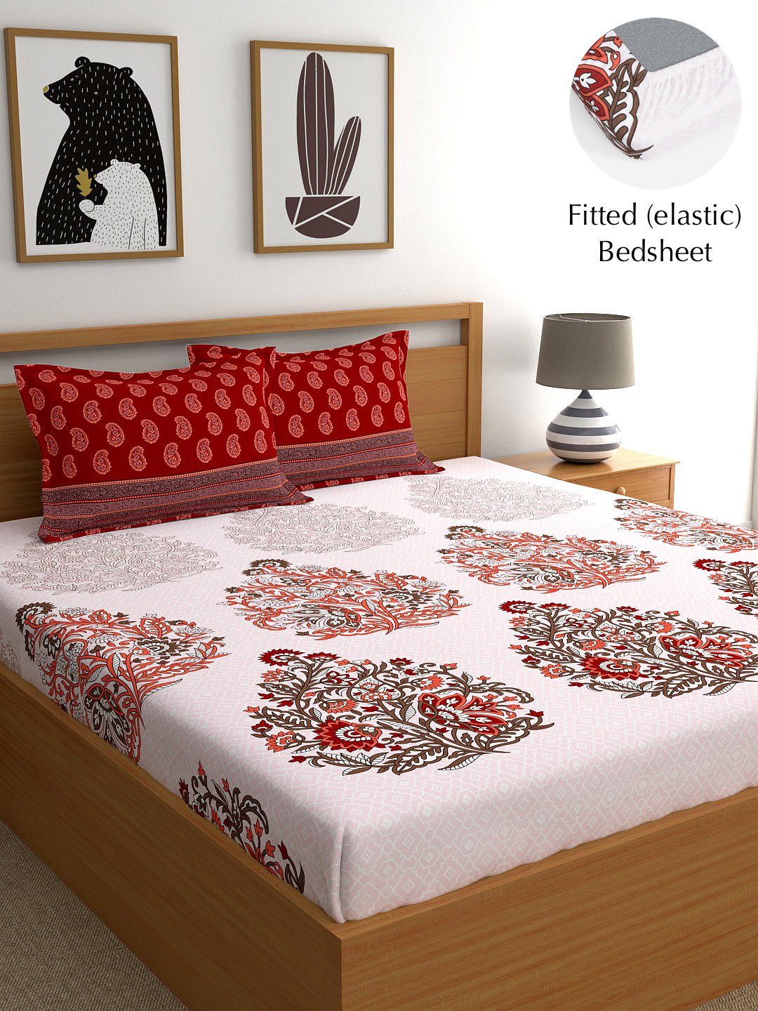 My Room 100% Cotton Floral Bedsheet Set | 140 TC | Tomato