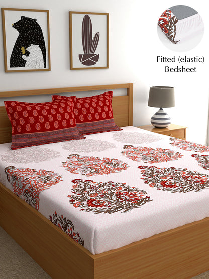 My Room 100% Cotton Floral Bedsheet Set | 140 TC | Tomato