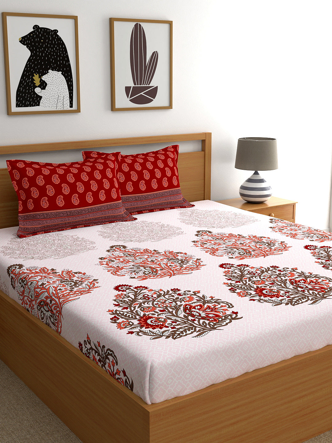 My Room 100% Cotton Floral Bedsheet Set | 140 TC | Tomato