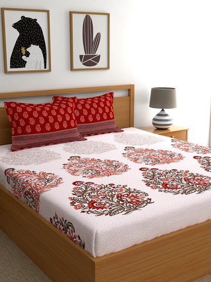 My Room 100% Cotton Floral Bedsheet Set | 140 TC | Tomato