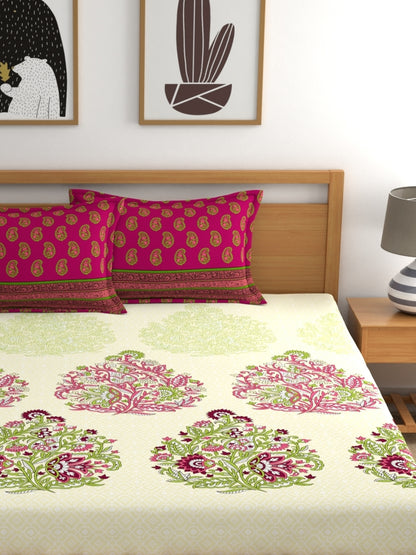 My Room 100% Cotton Floral Bedsheet Set | 140 TC | Dark Pink