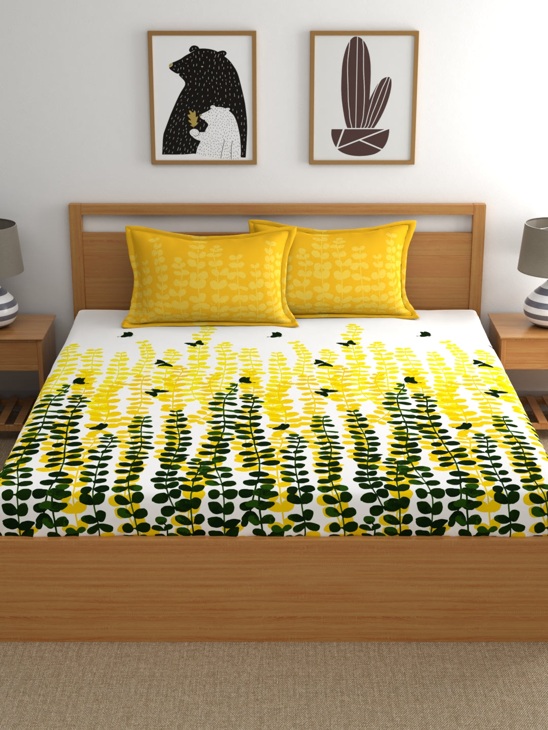 My Room 100% Cotton Floral Bedsheet Set | 140 TC | Yellow
