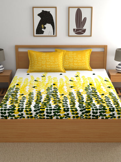 My Room 100% Cotton Floral Bedsheet Set | 140 TC | Yellow