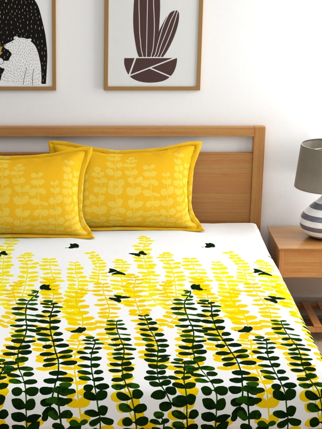 My Room 100% Cotton Floral Bedsheet Set | 140 TC | Yellow