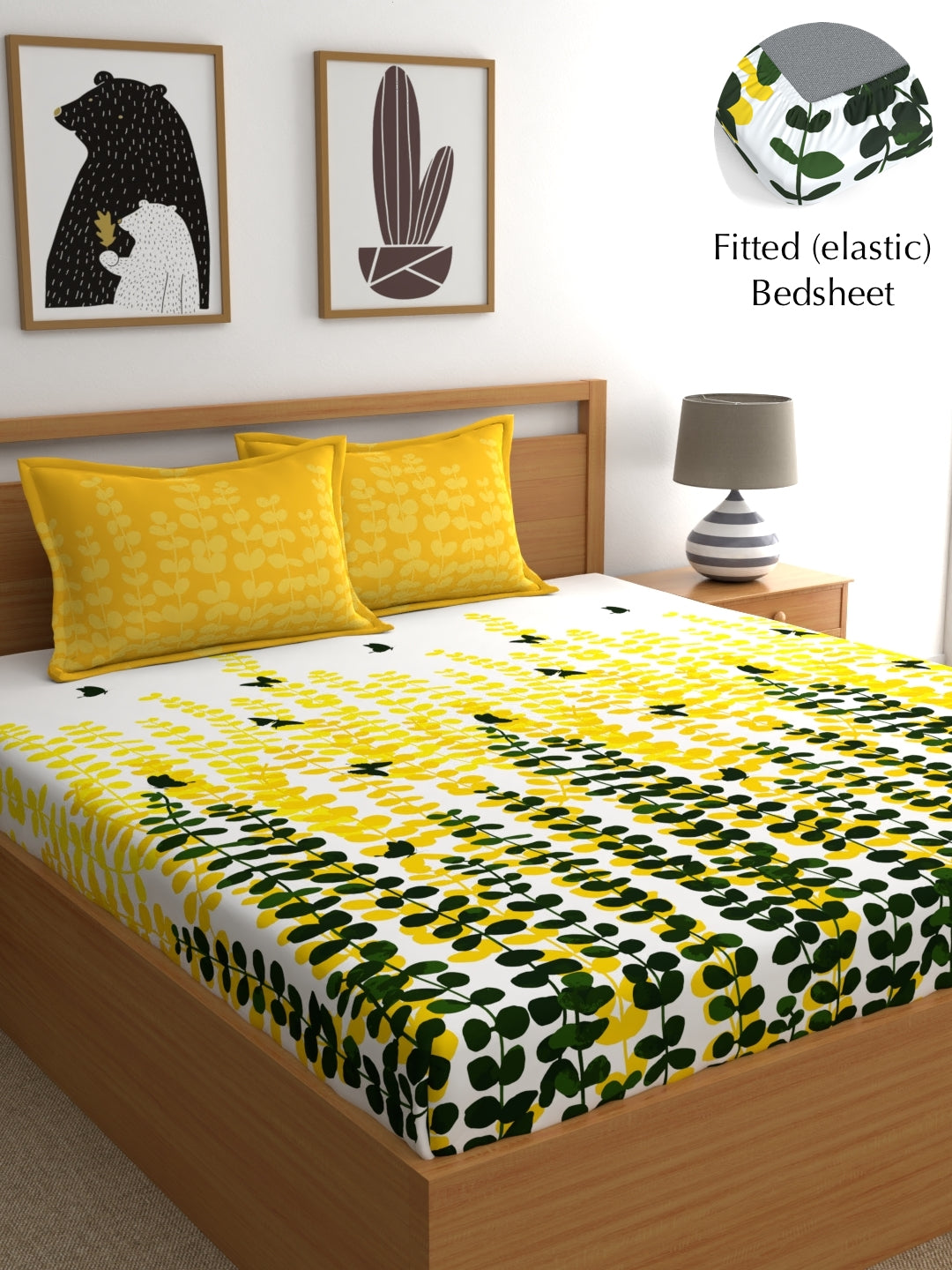My Room 100% Cotton Floral Bedsheet Set | 140 TC | Yellow