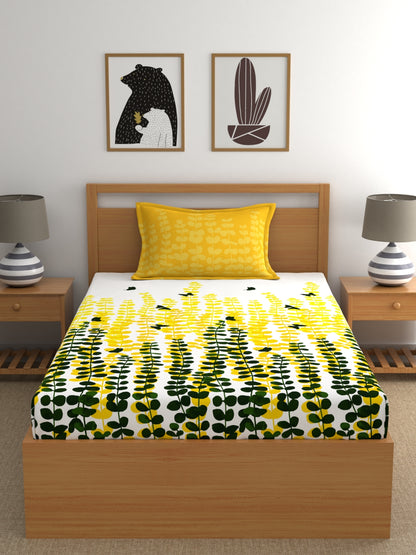 My Room 100% Cotton Floral Bedsheet Set | 140 TC | Yellow