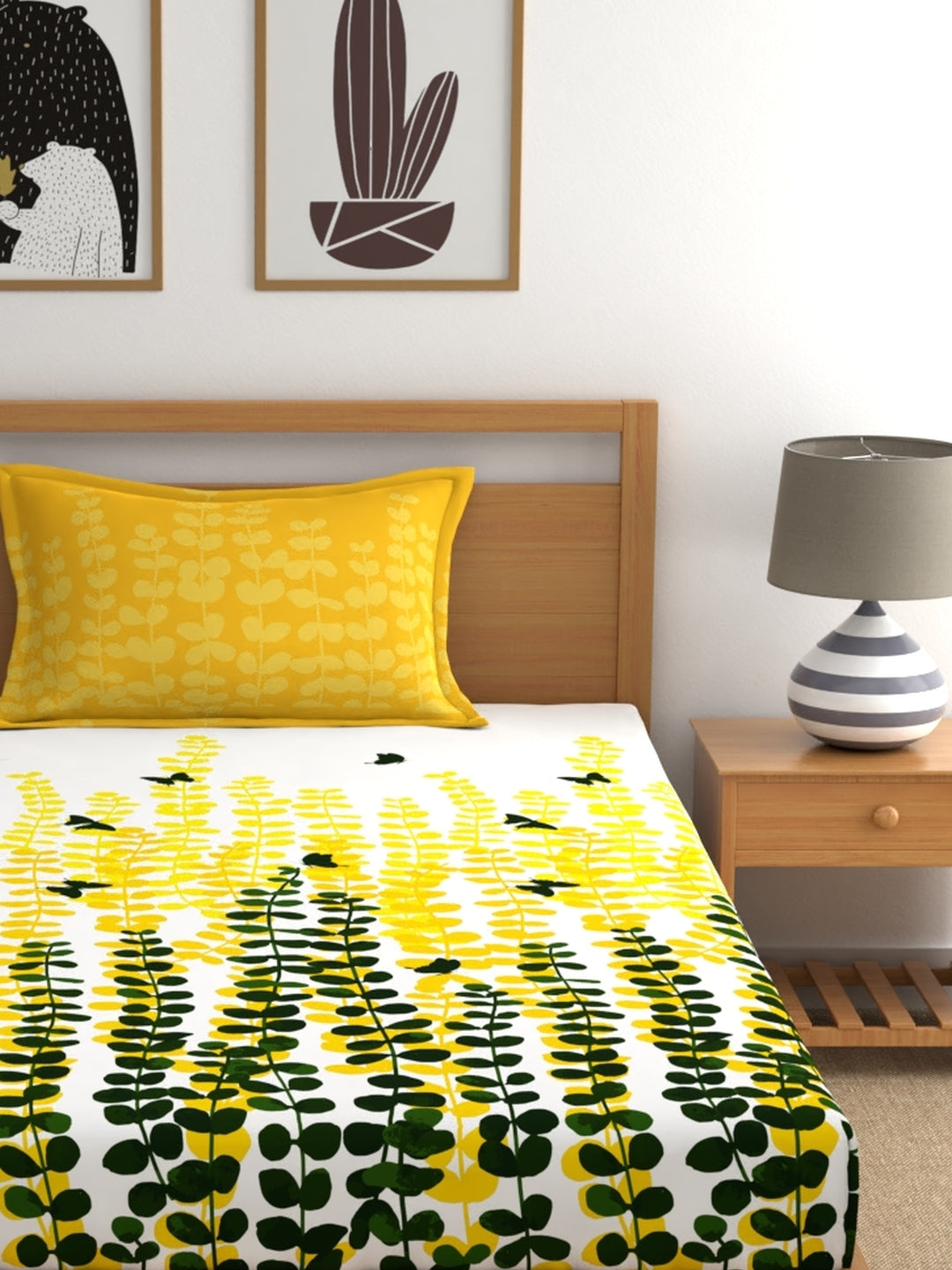 My Room 100% Cotton Floral Bedsheet Set | 140 TC | Yellow