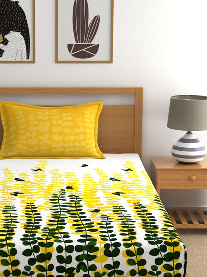 My Room 100% Cotton Floral Bedsheet Set | 140 TC | Yellow