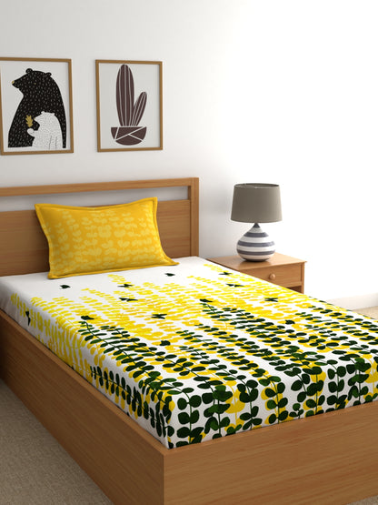 My Room 100% Cotton Floral Bedsheet Set | 140 TC | Yellow