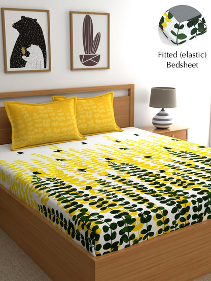 My Room 100% Cotton Floral Bedsheet Set | 140 TC | Yellow