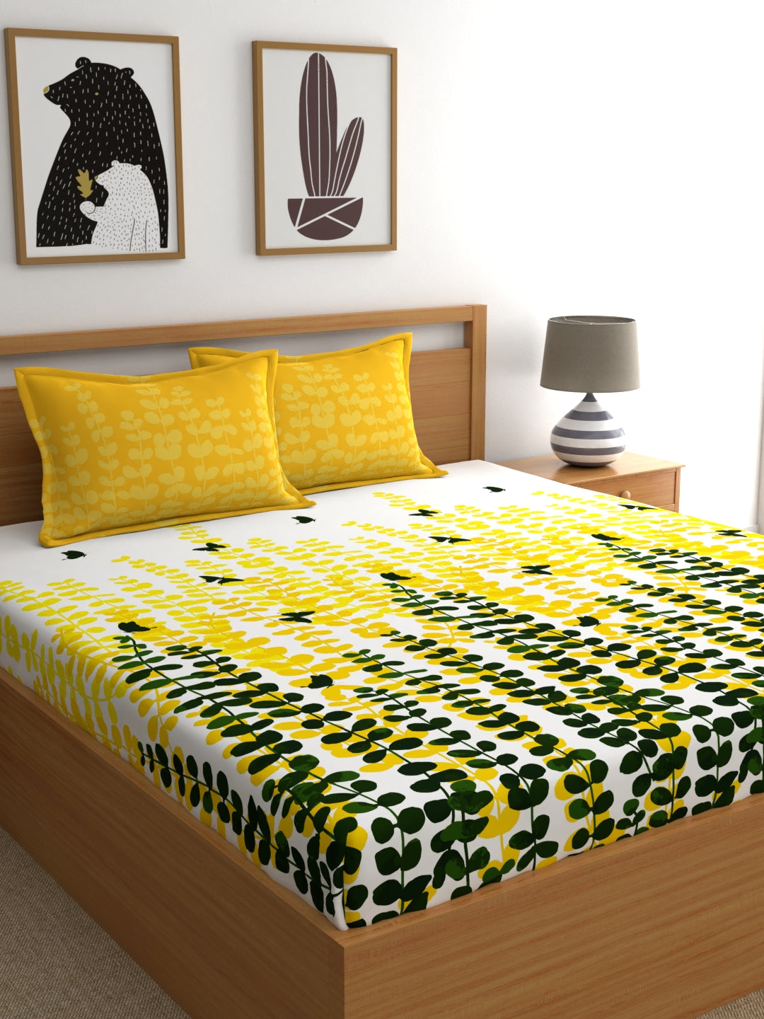 My Room 100% Cotton Floral Bedsheet Set | 140 TC | Yellow