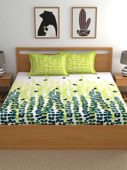 My Room 100% Cotton Floral Bedsheet Set | 140 TC | Lime Green
