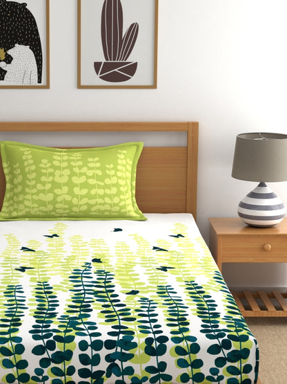 My Room 100% Cotton Floral Bedsheet Set | 140 TC | Lime Green