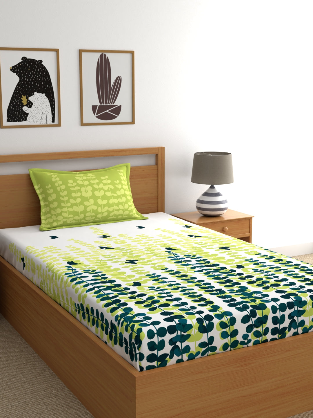 My Room 100% Cotton Floral Bedsheet Set | 140 TC | Lime Green