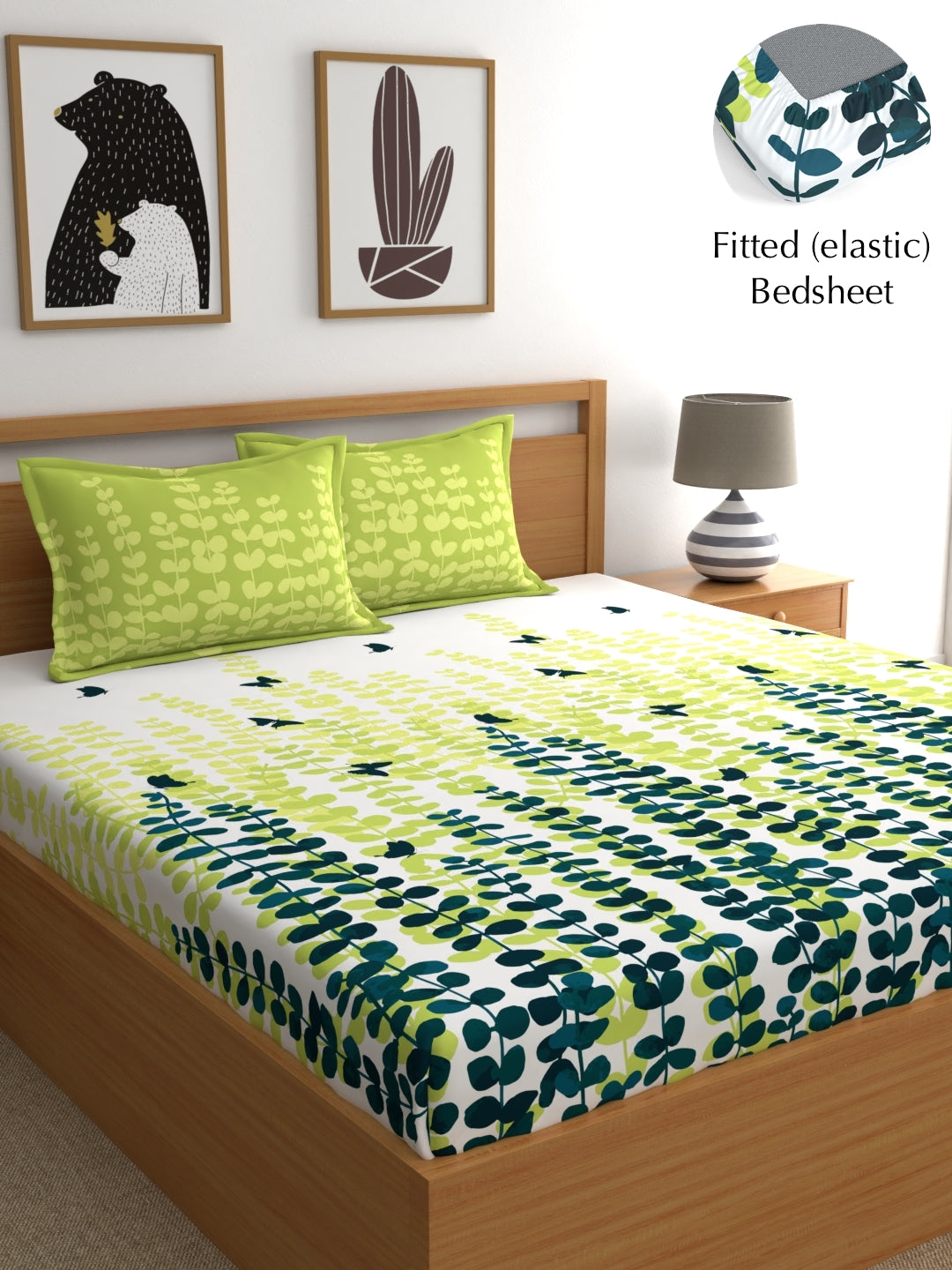 My Room 100% Cotton Floral Bedsheet Set | 140 TC | Lime Green
