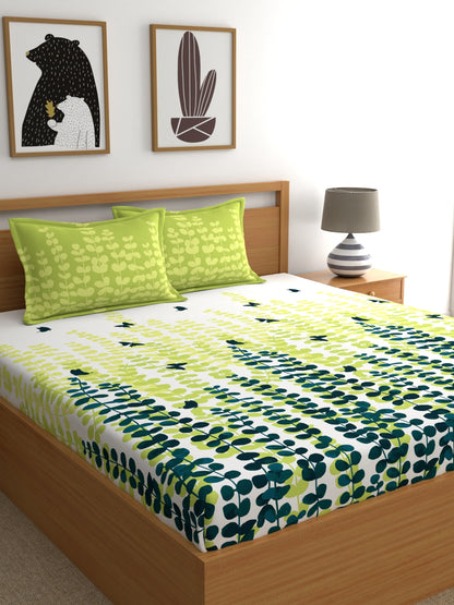 My Room 100% Cotton Floral Bedsheet Set | 140 TC | Lime Green