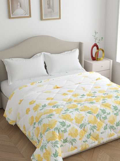 Home Ecstasy 100% Cotton 150 TC Floral Quilt - Colour: Beige