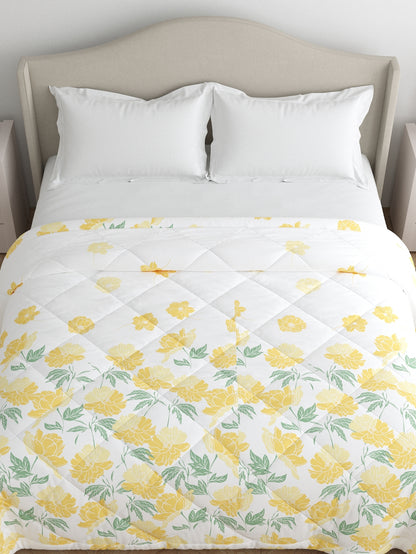 Home Ecstasy 100% Cotton 150 TC Floral Quilt - Colour: Beige