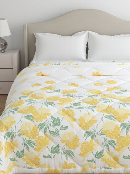 Home Ecstasy 100% Cotton 150 TC Floral Quilt - Colour: Beige