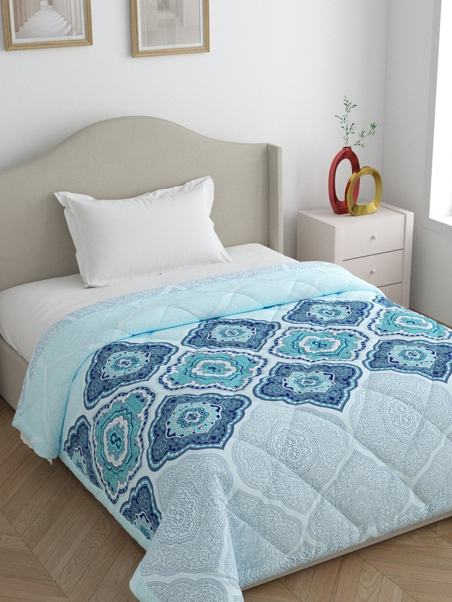 Home Ecstasy 100% Cotton 150 TC Floral Quilt - Colour: Blue