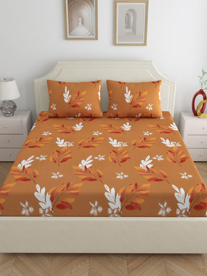 Dreamscape 100% Cotton Floral Bedsheet Set | 180 TC | Mustard