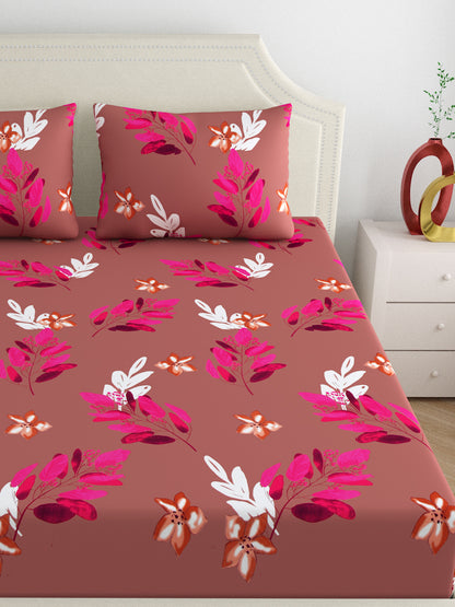 Dreamscape 100% Cotton Floral Bedsheet Set | 180 TC | Brown