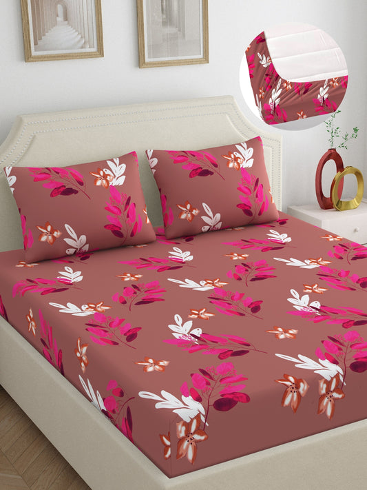 Dreamscape 100% Cotton Floral Bedsheet Set | 180 TC | Brown