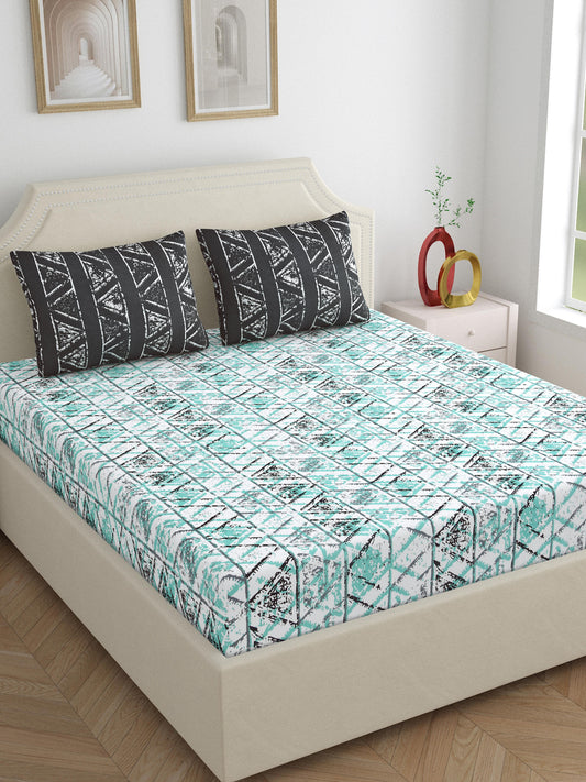 Dreamscape 100% Cotton Abstract Bedsheet Set | 180 TC | Seagreen