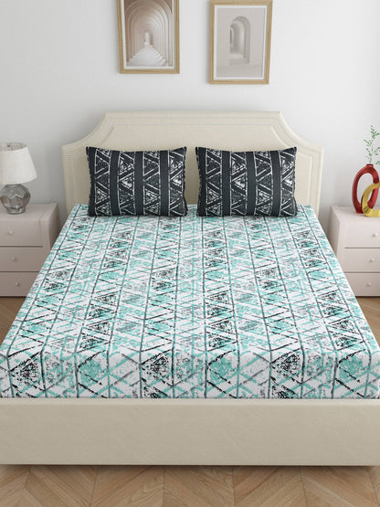 Dreamscape 100% Cotton Abstract Bedsheet Set | 180 TC | Seagreen