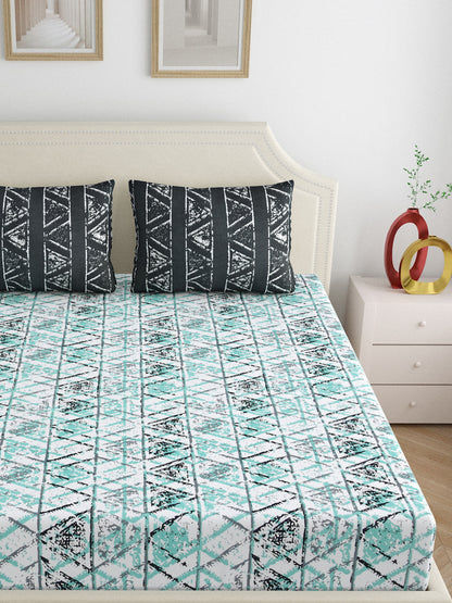 Dreamscape 100% Cotton Abstract Bedsheet Set | 180 TC | Seagreen
