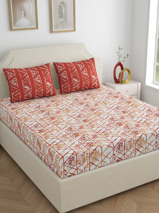 Dreamscape 100% Cotton Abstract Bedsheet Set | 180 TC | Rust