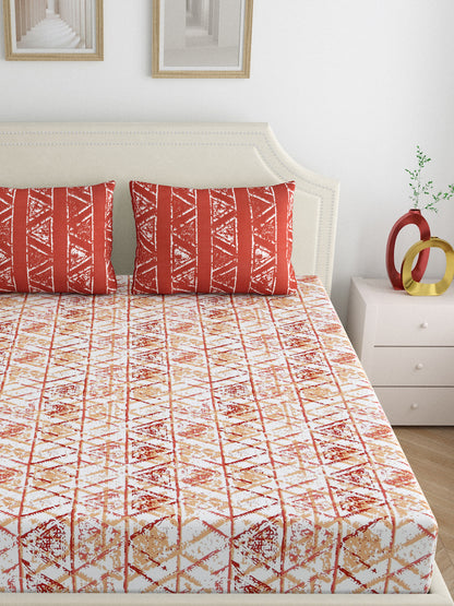 Dreamscape 100% Cotton Abstract Bedsheet Set | 180 TC | Rust
