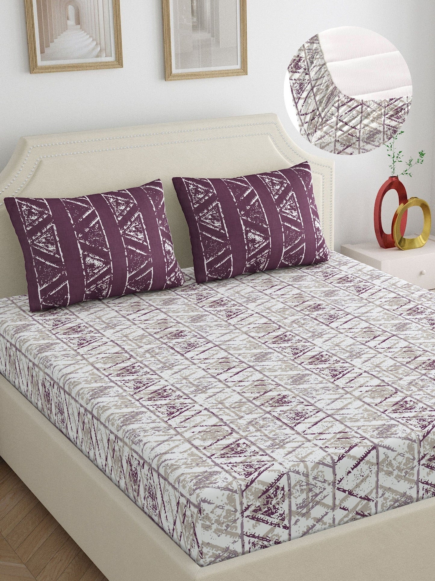 Dreamscape 100% Cotton Abstract Bedsheet Set | 180 TC | Purple