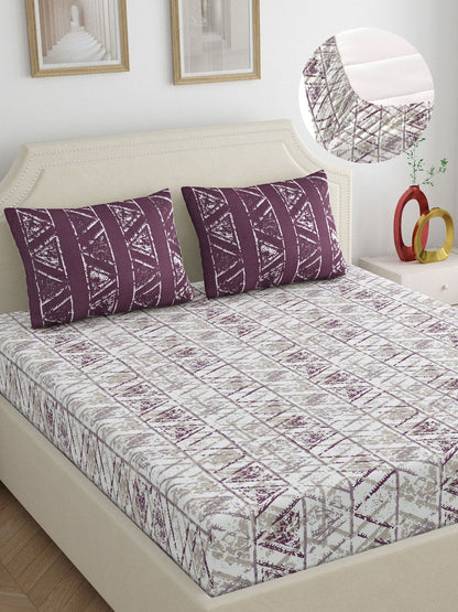 Dreamscape 100% Cotton Abstract Bedsheet Set | 180 TC | Purple