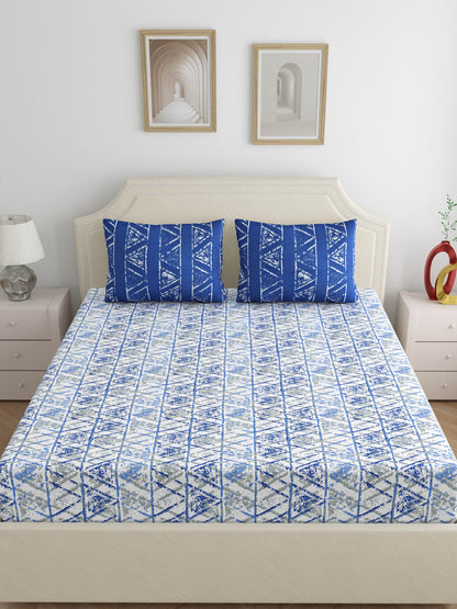 Dreamscape 100% Cotton Abstract Bedsheet Set | 180 TC | Blue