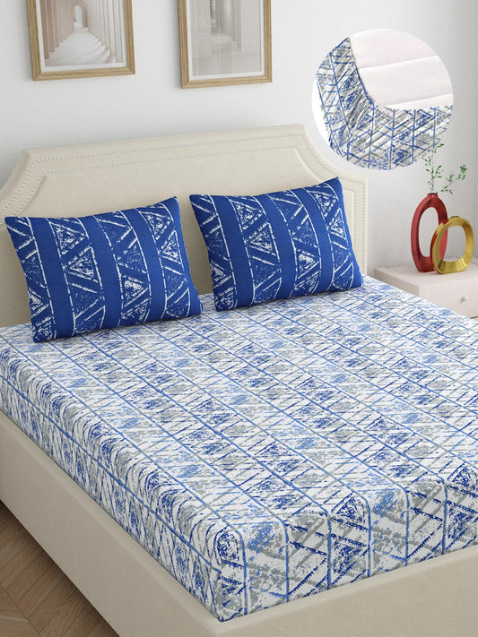 Dreamscape 100% Cotton Abstract Bedsheet Set | 180 TC | Blue