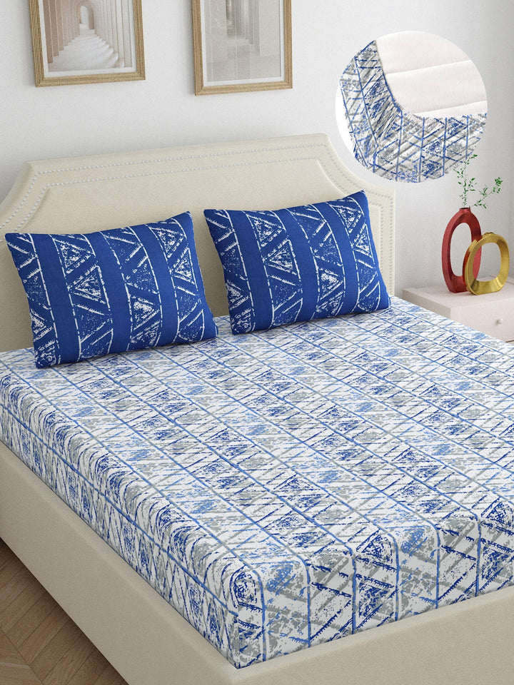 Dreamscape 100% Cotton Abstract Bedsheet Set | 180 TC | Blue