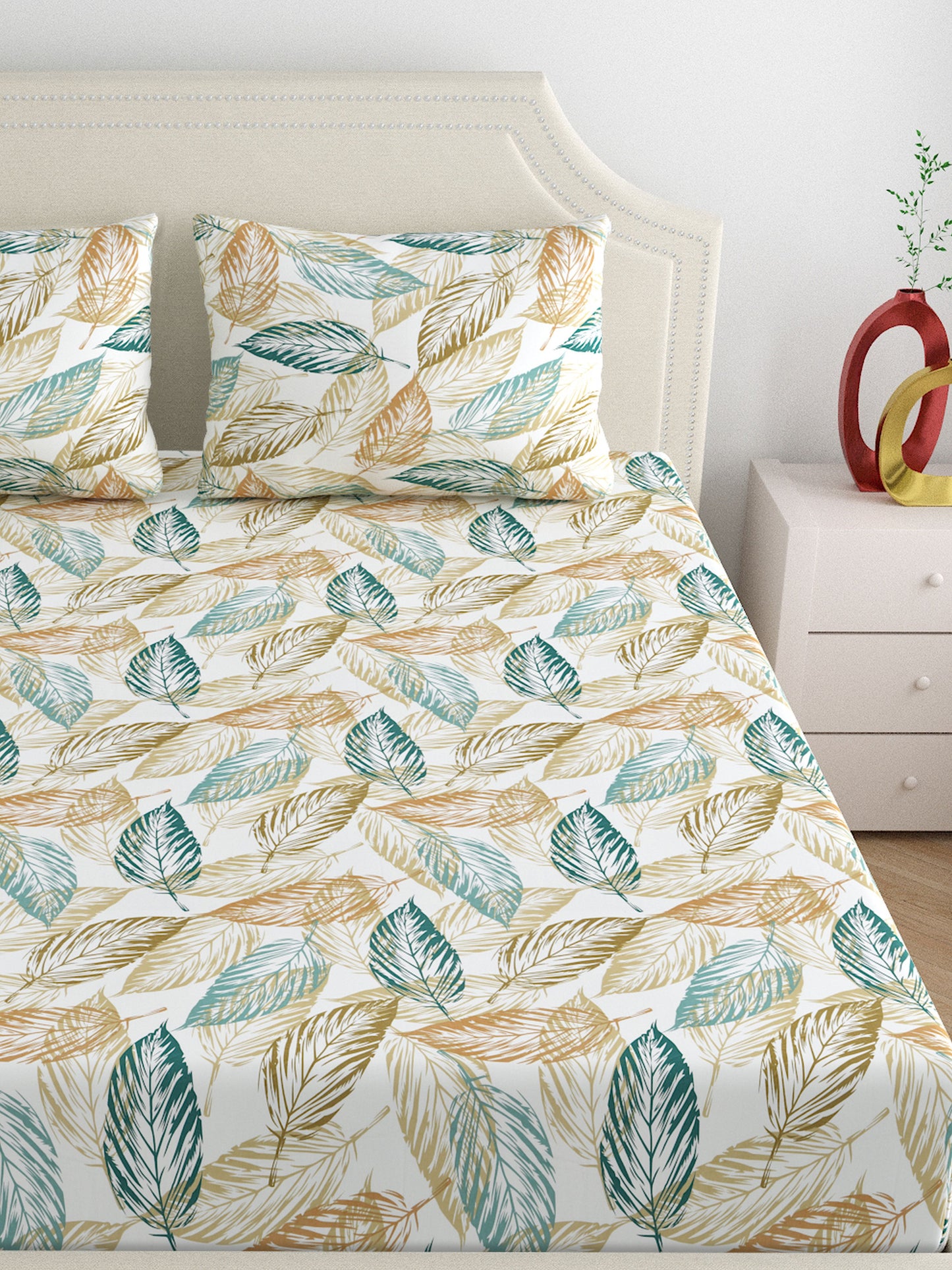 Dreamscape 100% Cotton Floral Bedsheet Set | 180 TC | Green
