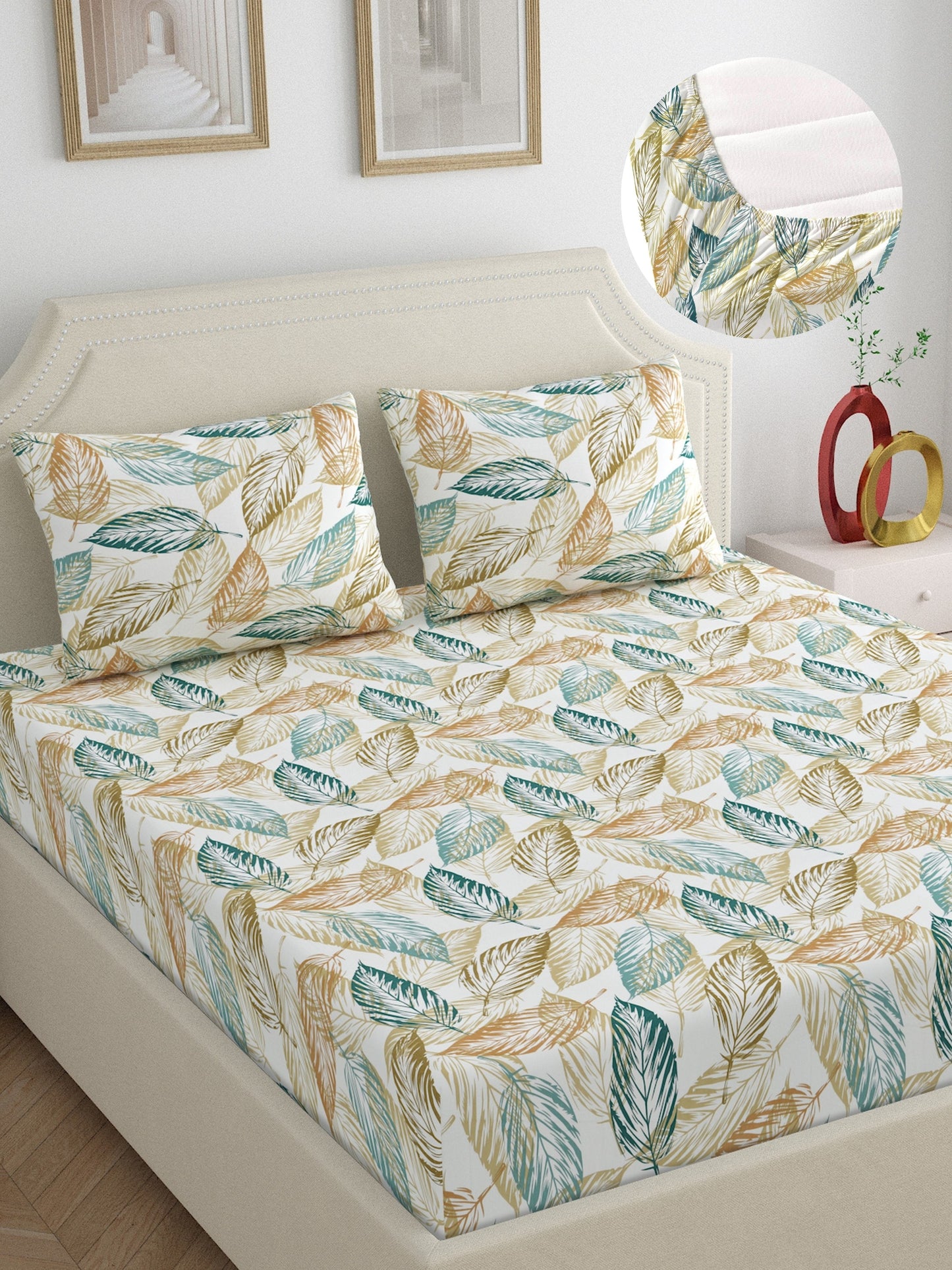 Dreamscape 100% Cotton Floral Bedsheet Set | 180 TC | Green