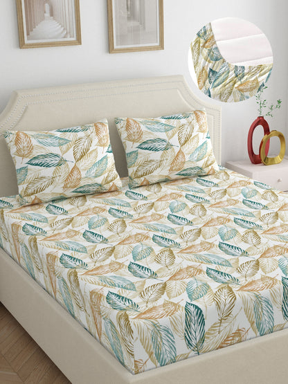 Dreamscape 100% Cotton Floral Bedsheet Set | 180 TC | Green