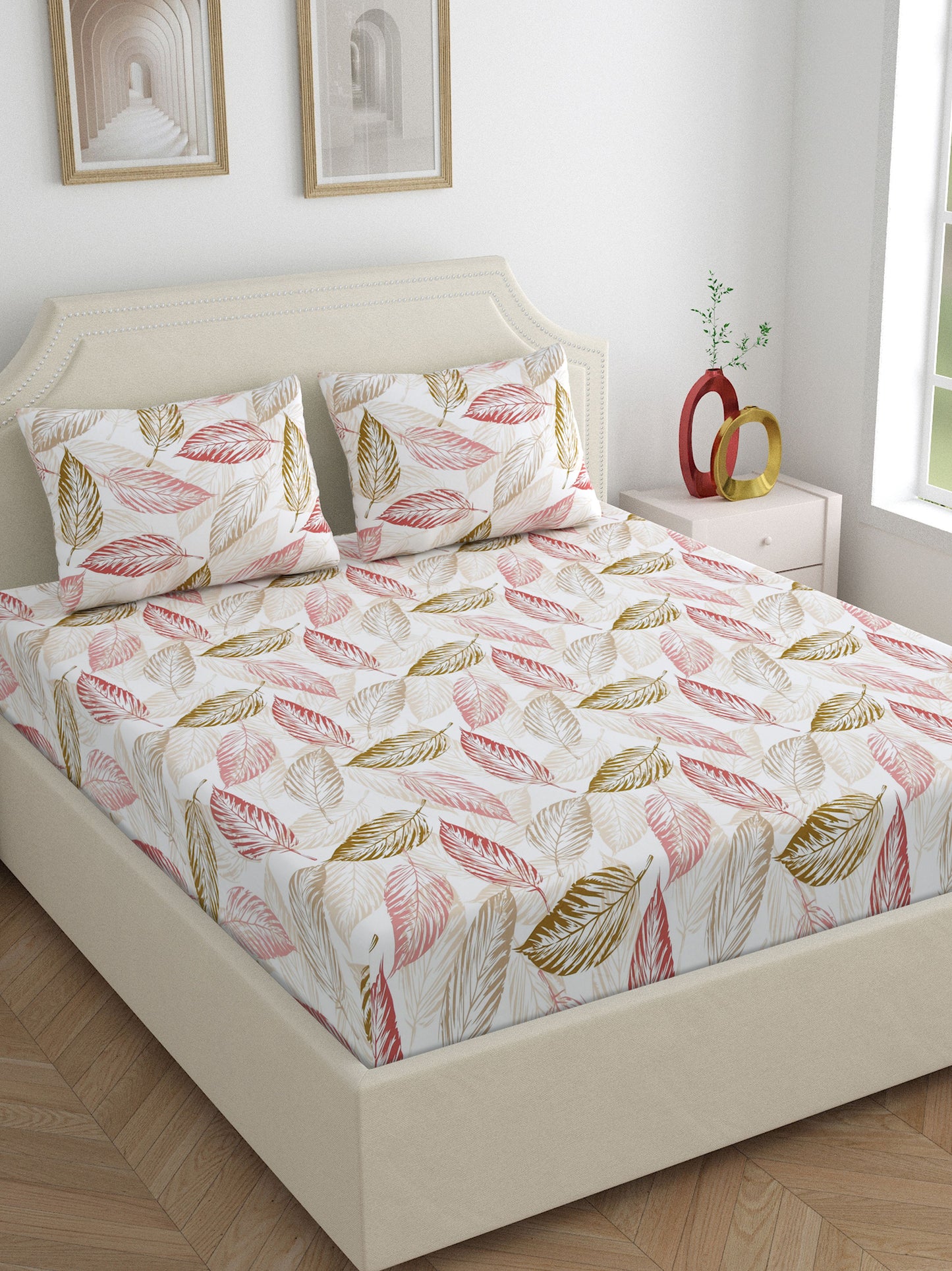 Dreamscape 100% Cotton Floral Bedsheet Set | 180 TC | Dark Pink