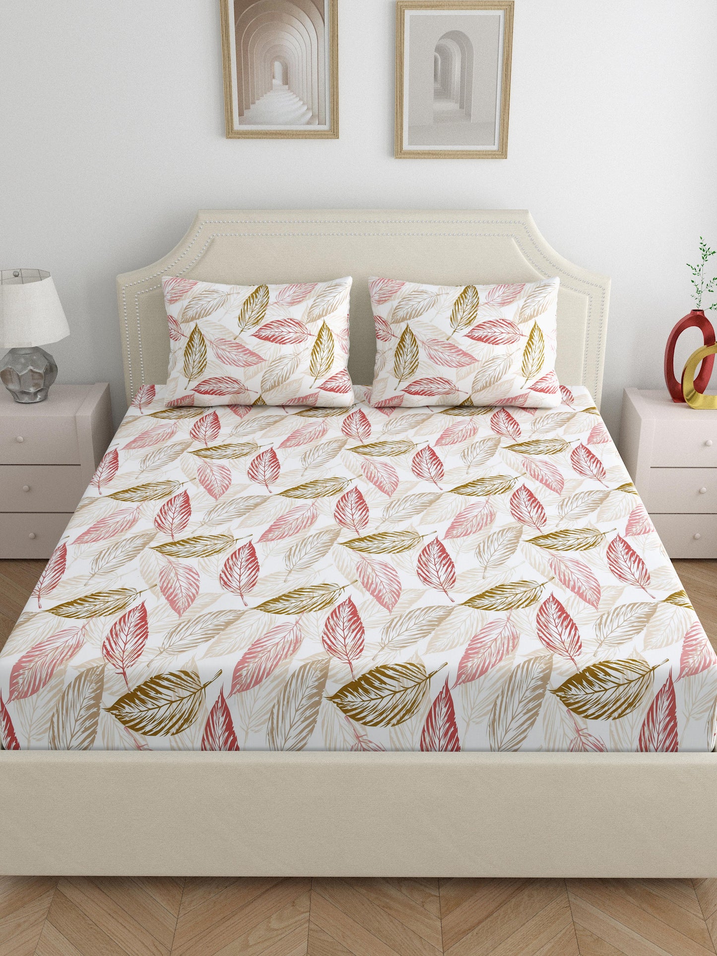 Dreamscape 100% Cotton Floral Bedsheet Set | 180 TC | Dark Pink