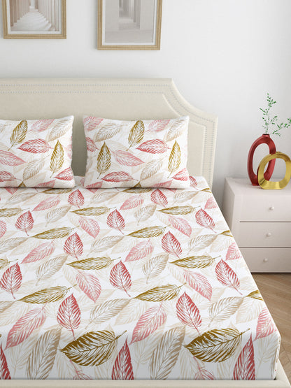 Dreamscape 100% Cotton Floral Bedsheet Set | 180 TC | Dark Pink