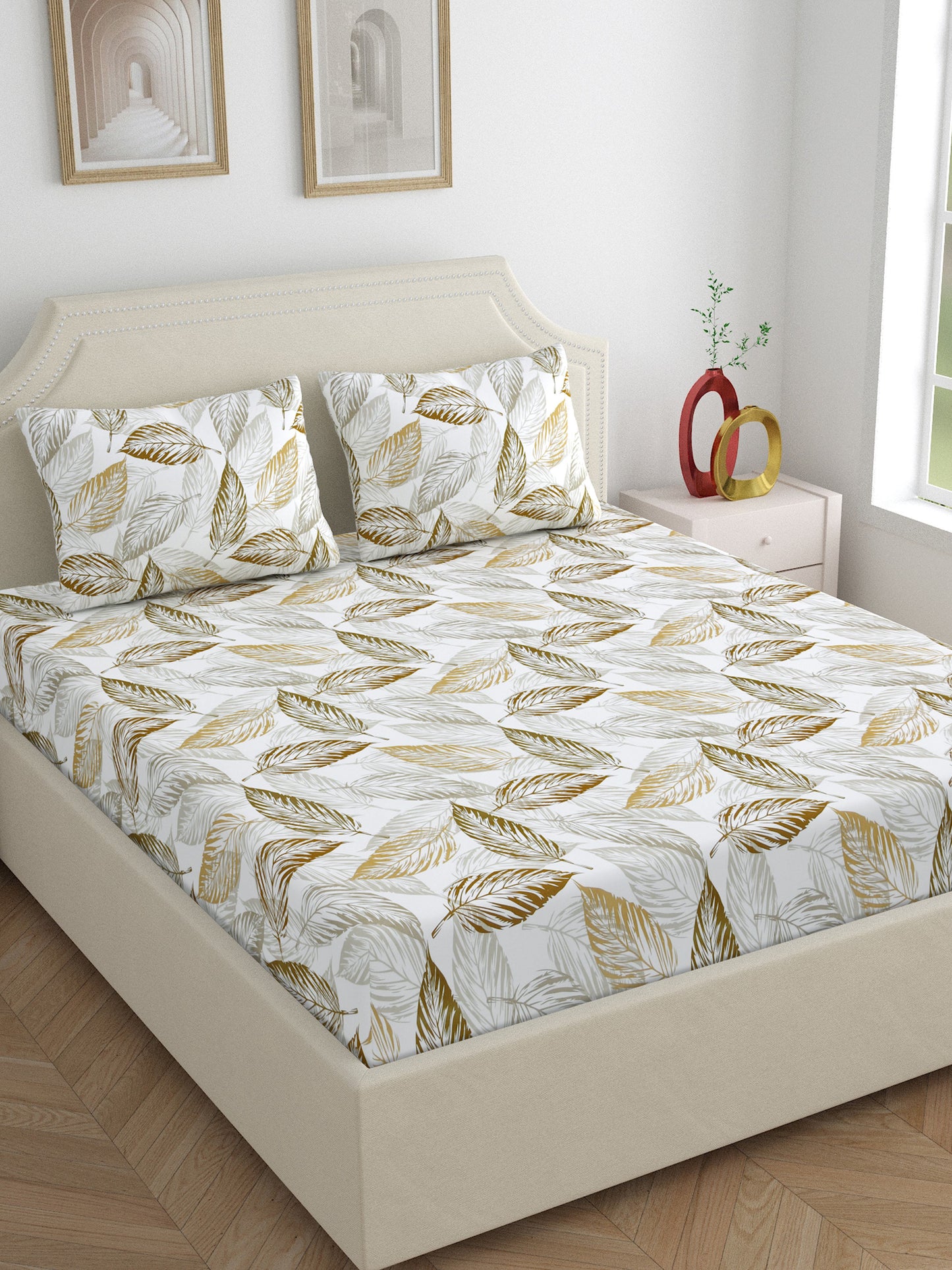 Dreamscape 100% Cotton Floral Bedsheet Set | 180 TC | Mustard