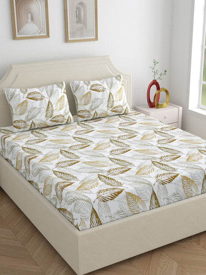 Dreamscape 100% Cotton Floral Bedsheet Set | 180 TC | Mustard
