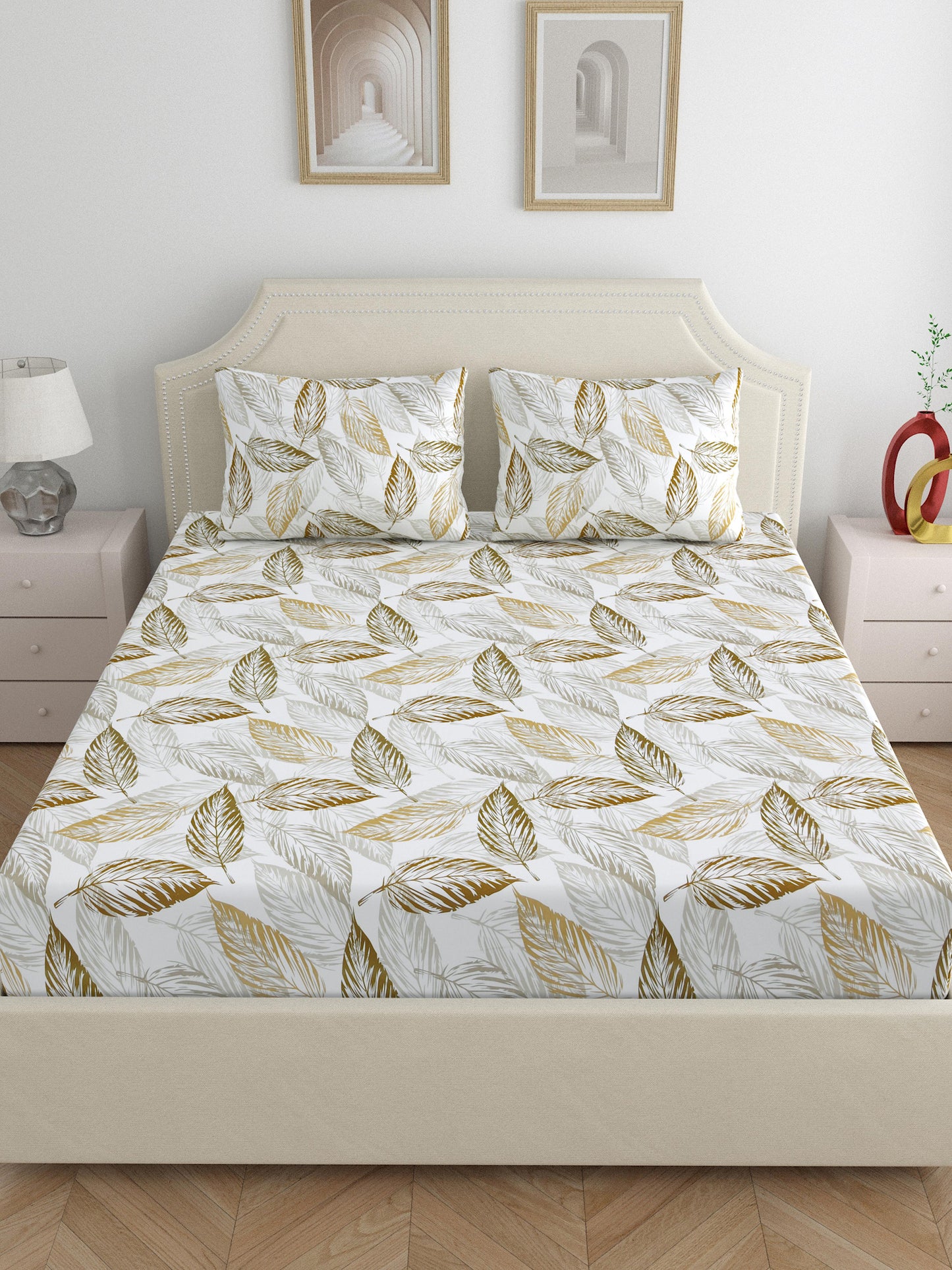 Dreamscape 100% Cotton Floral Bedsheet Set | 180 TC | Mustard