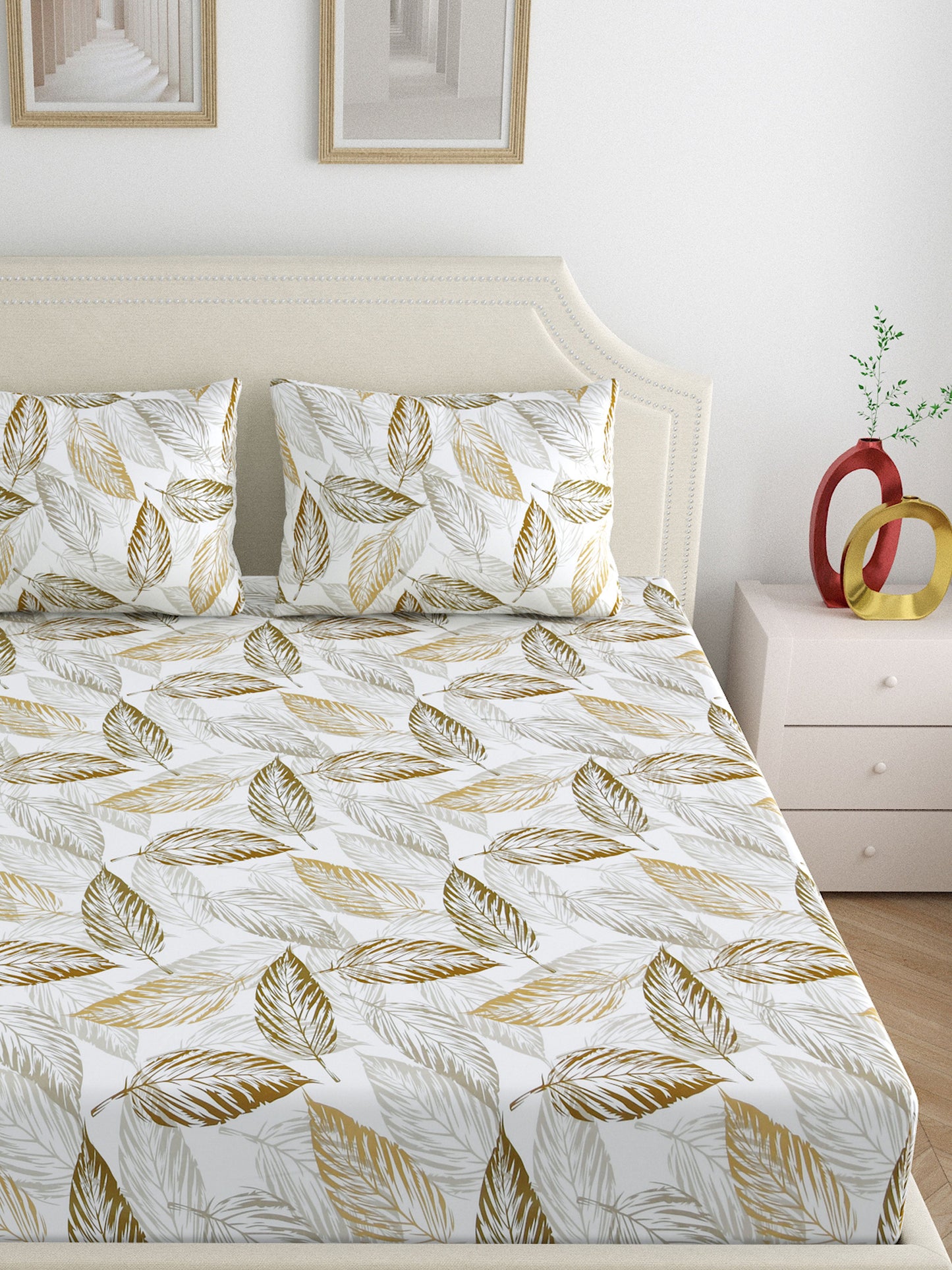 Dreamscape 100% Cotton Floral Bedsheet Set | 180 TC | Mustard