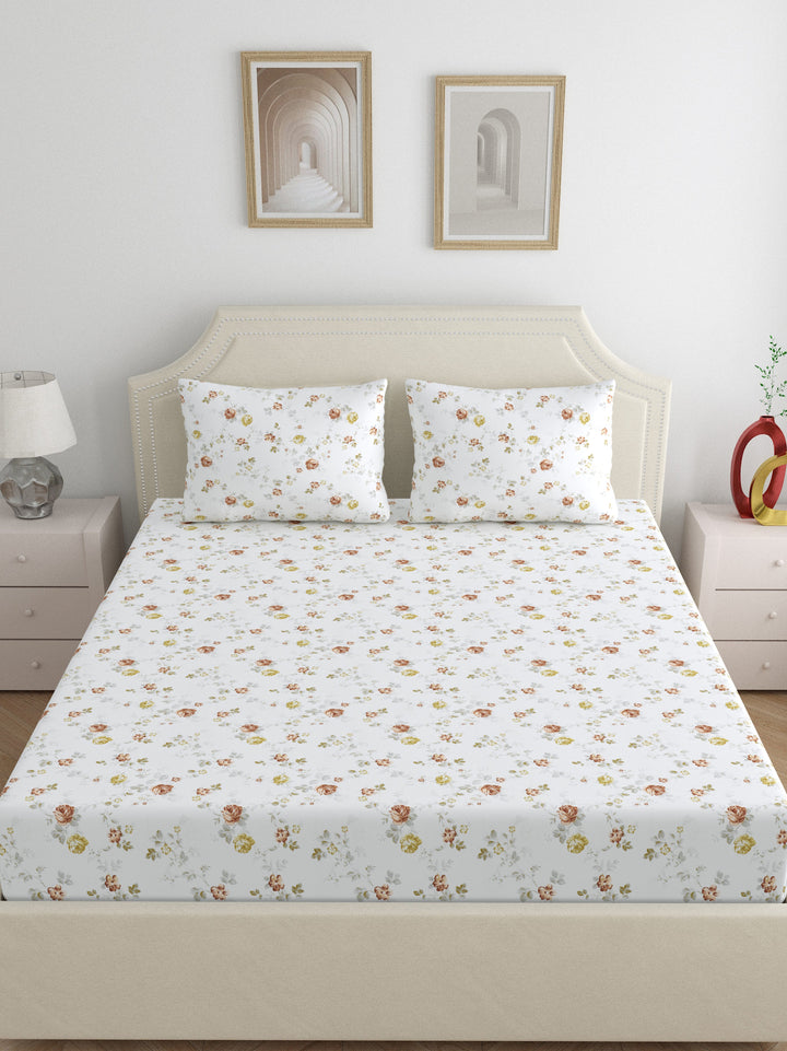 Dreamscape 100% Cotton Floral Bedsheet Set | 300 TC | Brown