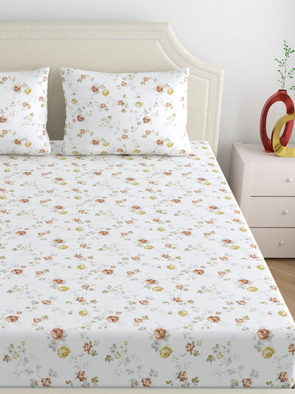 Dreamscape 100% Cotton Floral Bedsheet Set | 300 TC | Brown